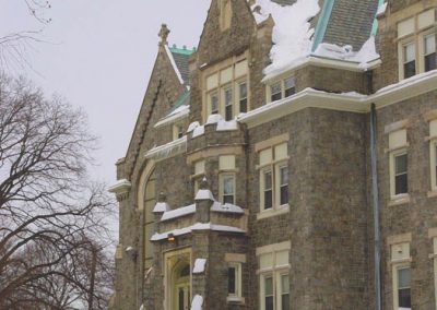 Snowy exterior of olde main