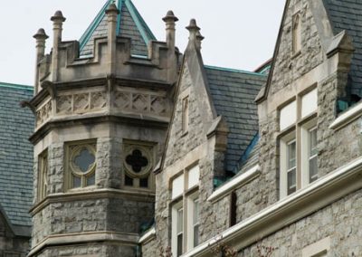 Exterior view of Olde Main, ornate stonework