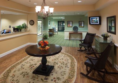 Lobby area with seating and table